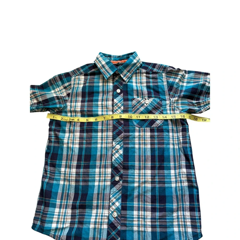 The Children's Place Boys‎ Plaid Button Down Shirt Size 7/8 M Blue Short Sleeve